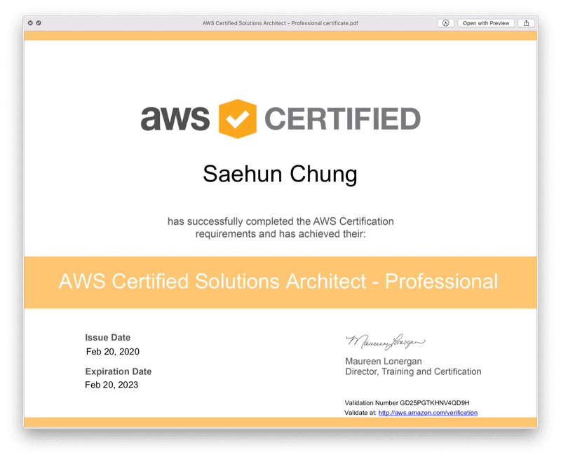 AWS certification document